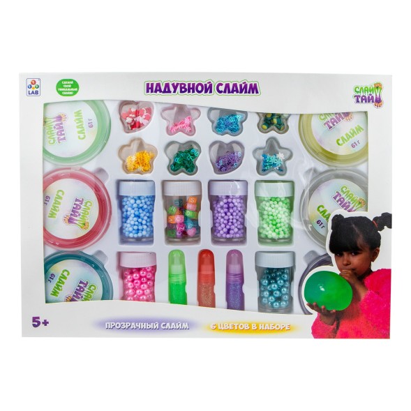Набор для творчества СЛАЙМ ТАЙМ, надувной слайм 6 видов с украшениями в коробке