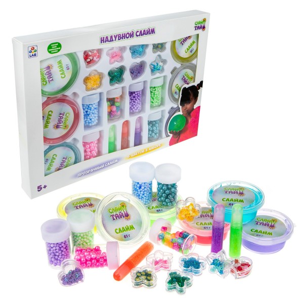 Набор для творчества СЛАЙМ ТАЙМ, надувной слайм 6 видов с украшениями в коробке