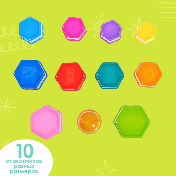 Развивающая игрушка Пирамидка Мишка, стаканчики с буквами и цифрами, 11 предметов