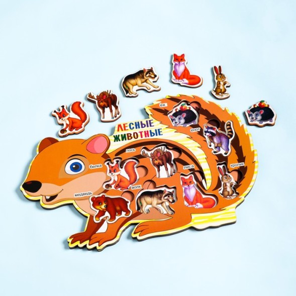 Пазлы деревянные &quot;Лесные животные&quot;, 9 деталей, 28.5х19 см