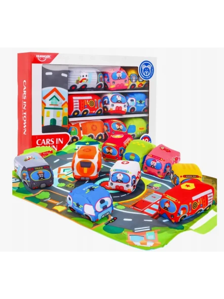 Игровой набор мягкие машинки с ковриком-сумкой, 1+, Huanger