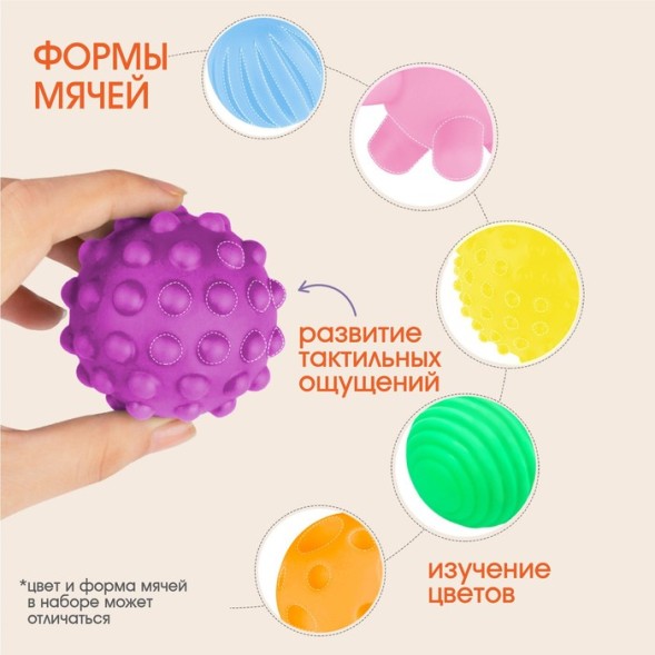 Подарочный набор развивающих тактильных мячиков «Цвета и формы» 6 шт.
