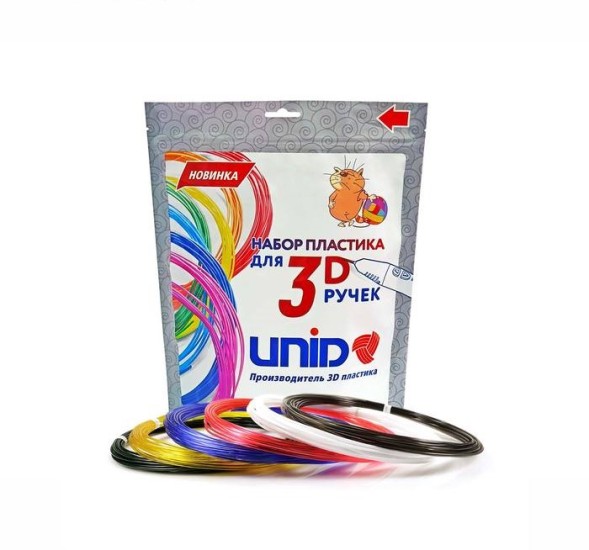 Пластик UNID PRO-6, для 3Д ручки, 6 цветов в наборе, по 10 метров