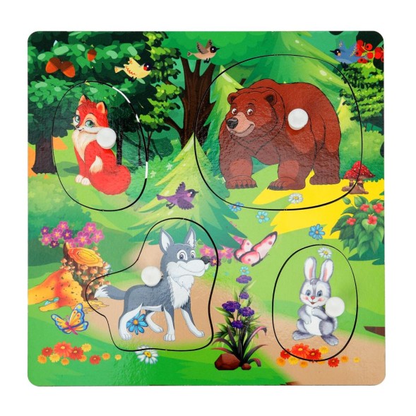 Игрушка деревянная в пленке Рамка-вкладыш Лесные животные, Буратино