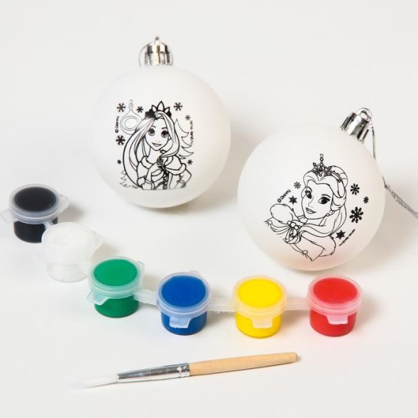 Набор для творчества под роспись &quot;Новогодний шар&quot; Принцессы + краски, набор 2 шт
