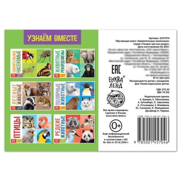 Обучающая книга «Удивительные насекомые», 20 стр.