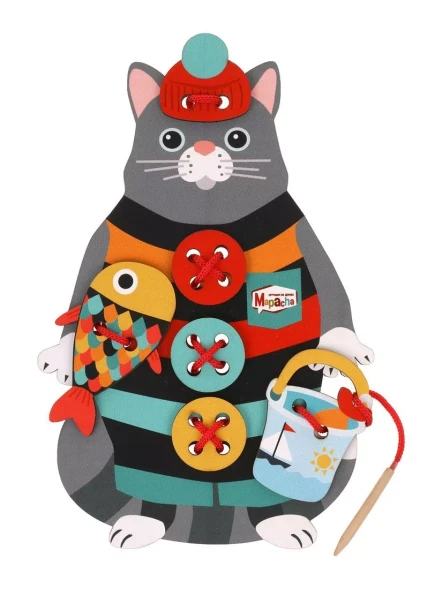 Игрушка развивающая Кот-рыболов шнуровка. Mapacha