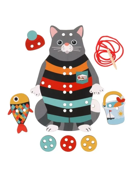 Игрушка развивающая Кот-рыболов шнуровка. Mapacha