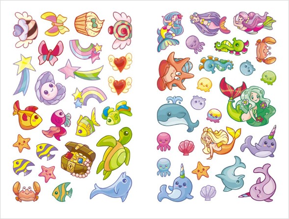 На дне морском (Единороги), раскраска с наклейками