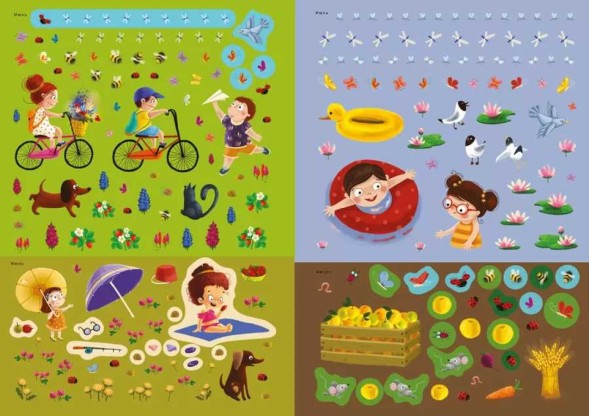 600 наклеек. Времена года. Робинс