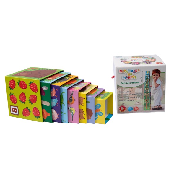 Развивающая пирамидка из кубиков &quot;Лесные жители&quot; 8 в 1. Десятое королевство