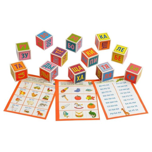 Умные кубики в поддончике, 12 штук. Читаем по слогам. Слогочитай-ка. Айрис-пресс