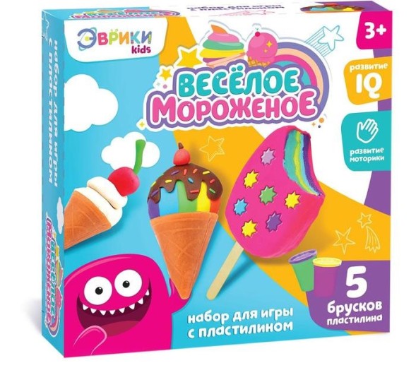 Игровой набор для лепки «Весёлое мороженое», 5 брусков пластилина, аксессуары
