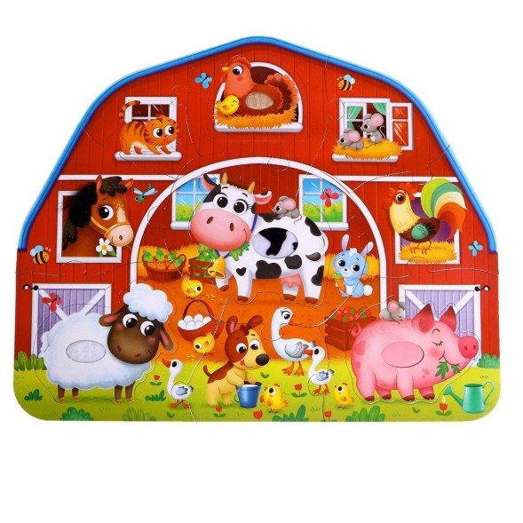 Пазлы с тактильными вставками «Животные в деревне», 13 деталей