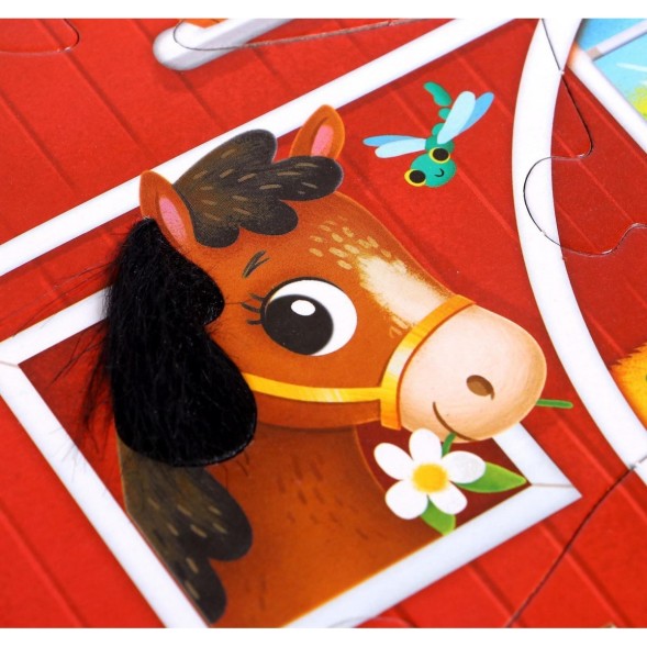 Пазлы с тактильными вставками «Животные в деревне», 13 деталей