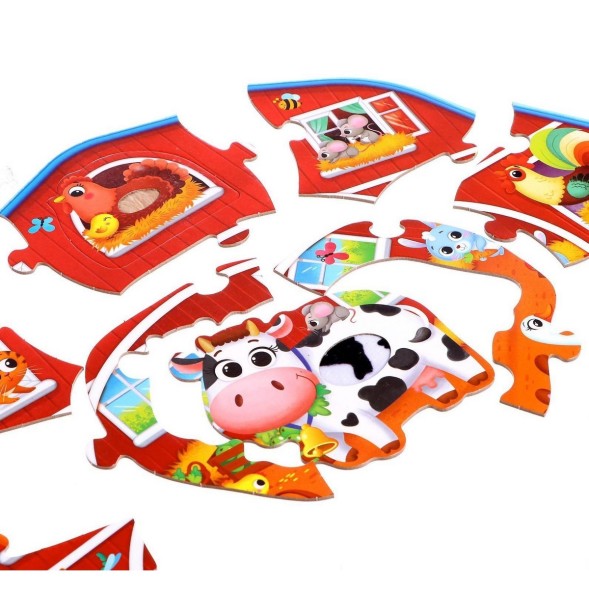 Пазлы с тактильными вставками «Животные в деревне», 13 деталей