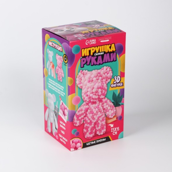 Игрушка помпонами «Медведь», белый розовый