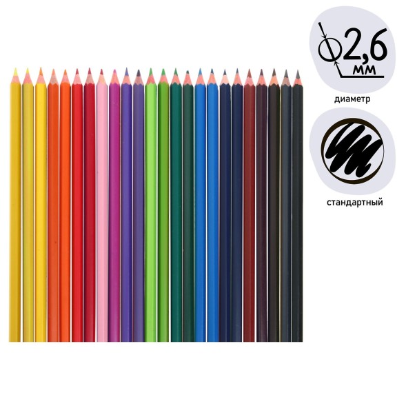 Карандаши 24 цвета Calligrata, заточенные, шестигранные, пластиковые, картонная упаковка
