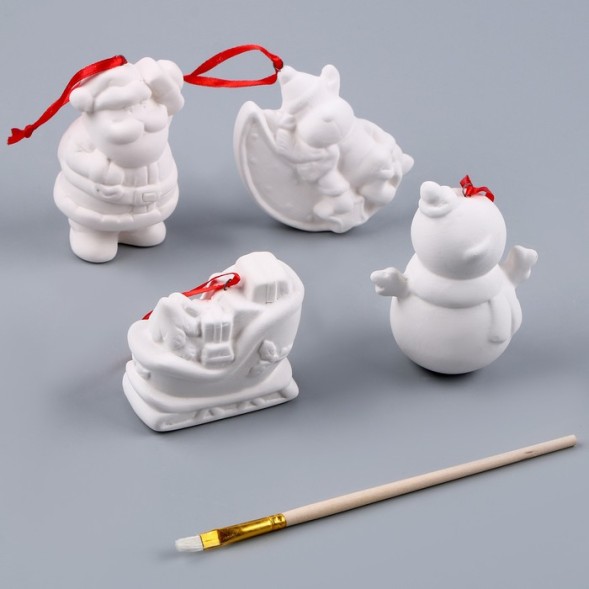 Ёлочные игрушки под раскраску «Волшебный», 4 шт., с подвесом, кисть