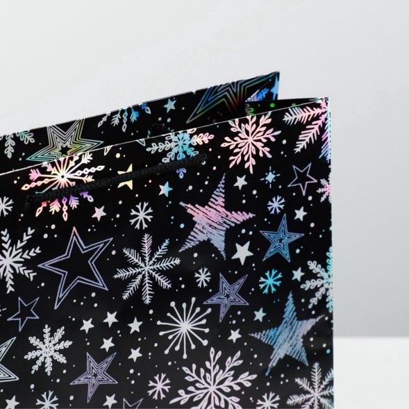 Пакет подарочный голографический новогодний «Волшебного Нового года», M 26×30×9 см