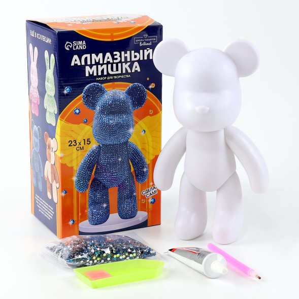 Алмазная мозаика на фигурке с полным заполнением «Медведь», синий