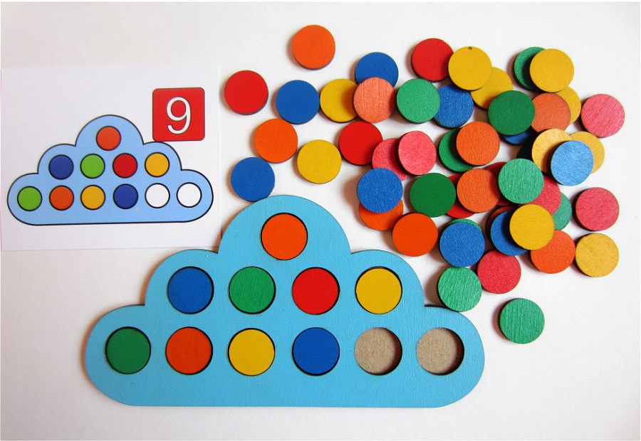 Развивающая игрушка “Умное облачко”, диаметр кружков: 2 см, в наборе 15 карточек