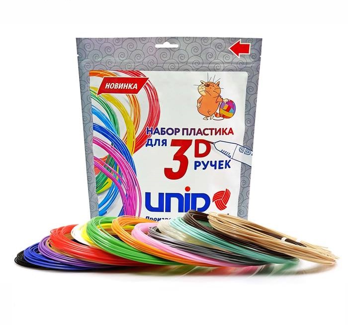 Пластик UNID PLA-15, для 3Д ручки, 15 цветов в наборе, по 10 метров