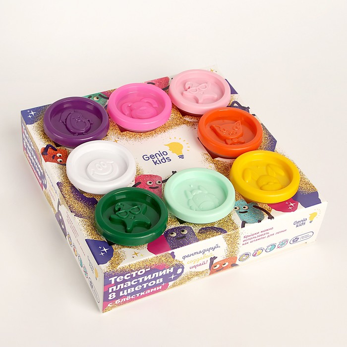 Набор для детской лепки «Тесто-пластилин с блестками, 8 цветов», Genio Kids